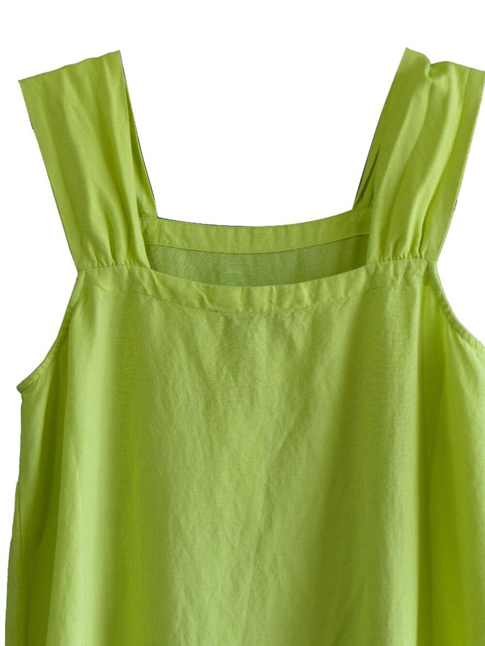 LOFT Linen Dress Flowy Tiered Sleeveless Lime Green Flourescent Lightweight Mini - Picture 5 of 8
